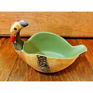 Mid-Century Modern Italian, Bitossi Pheasant Bowl: Mid Century Modern, Bitossi Italian ceramic stoneware small serving bowl, in the form of a pheasant bird. Marked "95/ 607 Italy" on bottom. 6" L X 3 1/2" W.