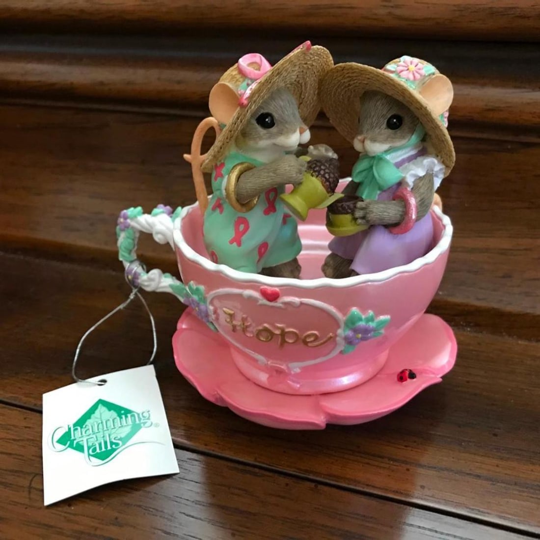 Charming Tails Collectibles, Mice Figurine, Breast Cancer Awareness (1 of 5)