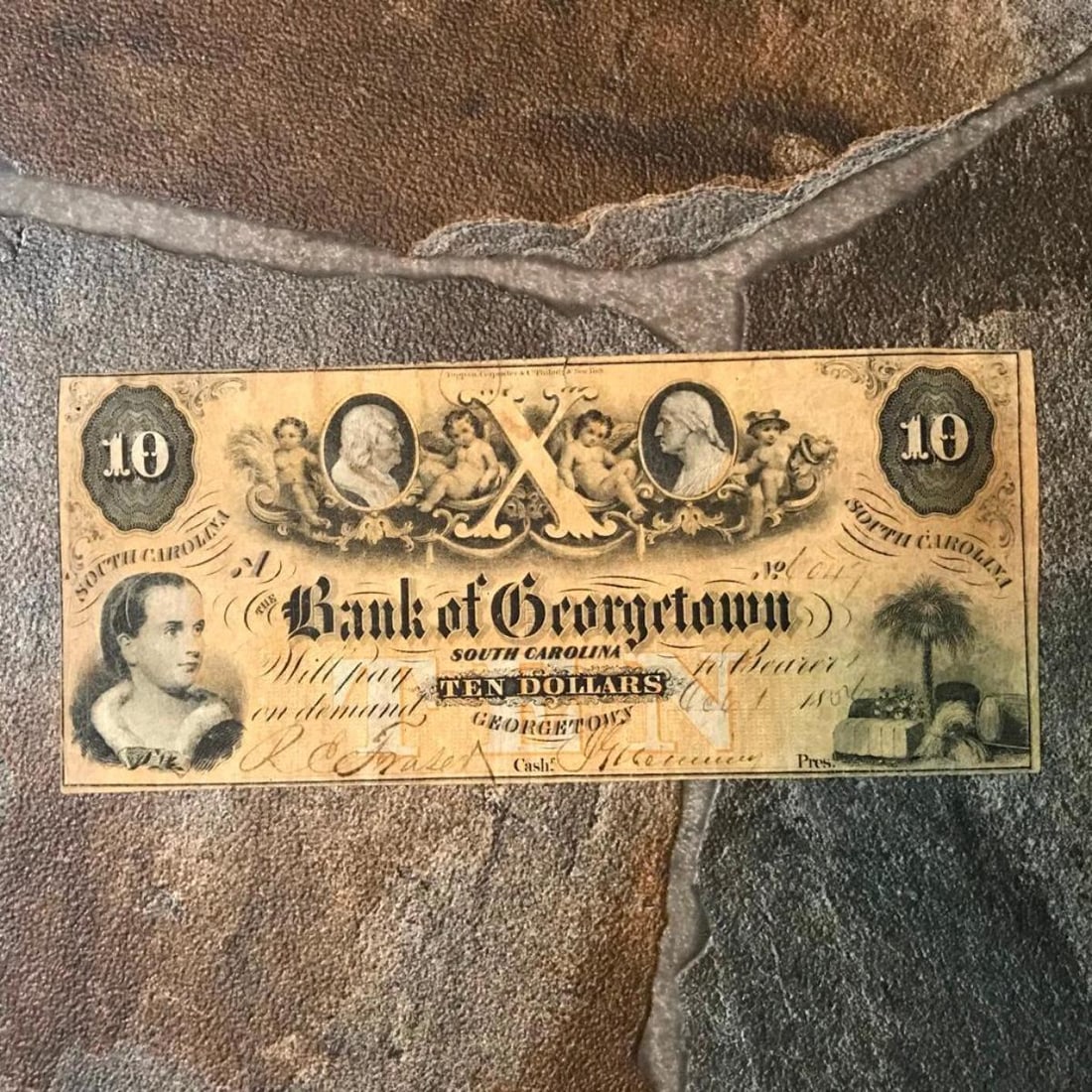 1854 Bank of Georgetown South Carolina $10 Banknote (1 of 3)