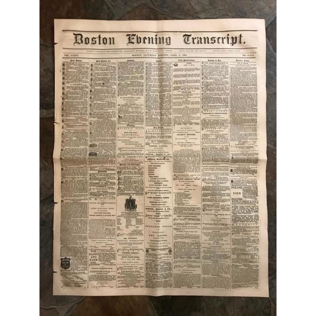 19thc Civil War Newspaper, Boston Evening Transcript (1 of 5)