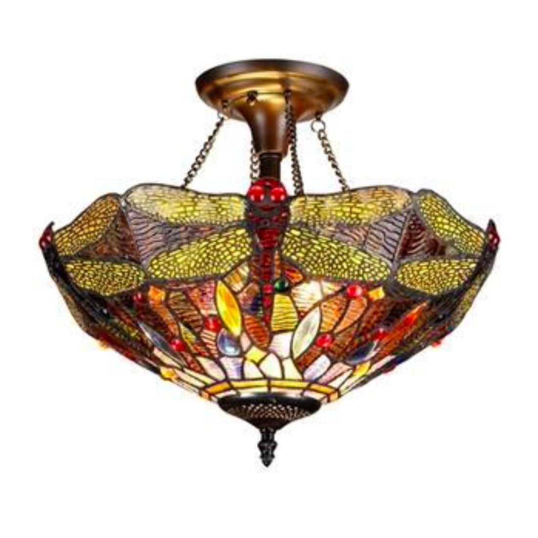 Tiffany Style Dragonfly 2 Light Stained Glass Ceiling Light (1 of 3)