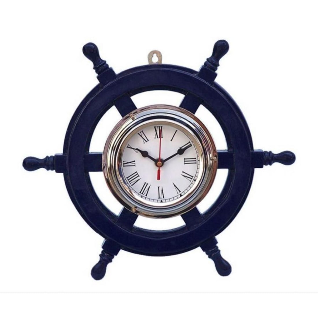 Nautical Wood Chrome Ship Wheel Clock (1 of 5)