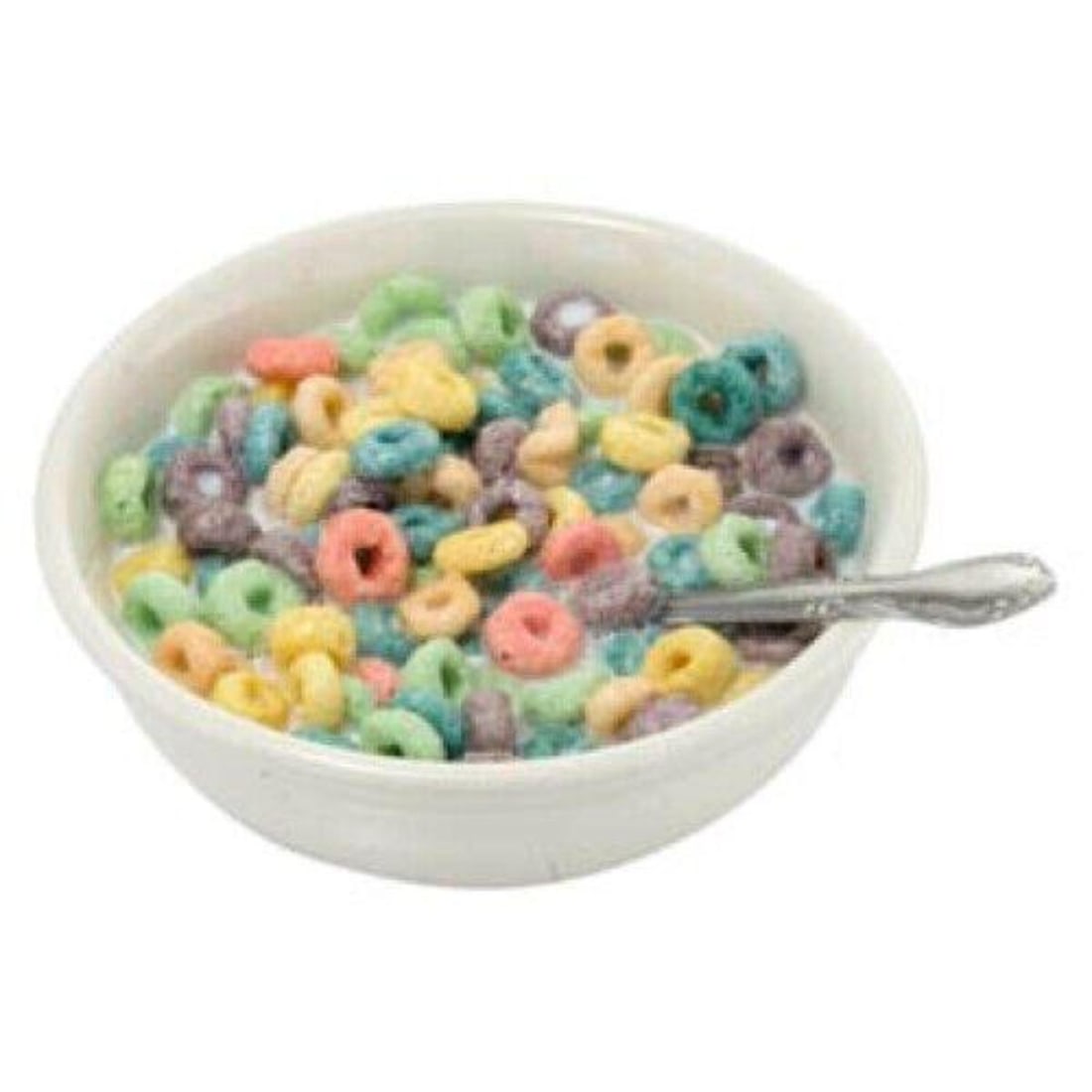 Fruit Loops Cereal Bowl, Pop Art Creation, Prop: Fruit Loops cereal fake prop, Pop Art creation. Looks like a real bowl of cereal with milk & spoon.