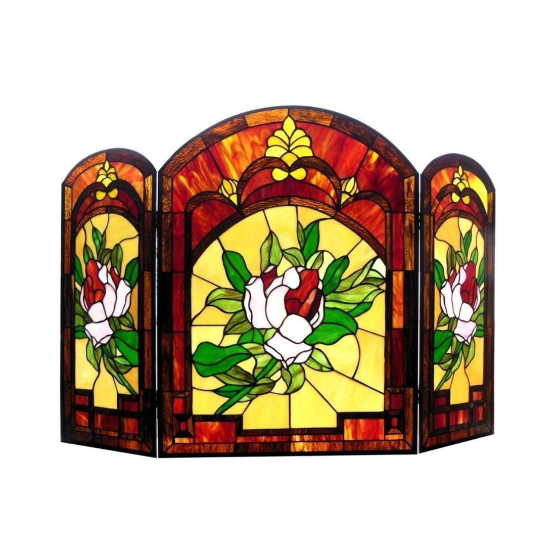 Victorian Roses Stained Art Glass Fireplace Screen (1 of 2)