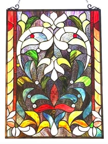 Art Nouveau Style Stained Art Glass Hanging Window