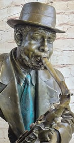 Signed Saxophone, Jazz Man Bronze Sculpture