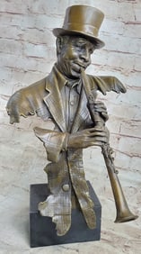 Signed New Orleans Jazz Clarinet Bronze Sculpture
