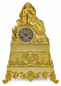 Mid 19thc French Gilt Bronze Figural Mantel Clock