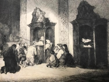 Late 19thc Spanish Etching, The Kind Confessor