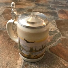 German Pewter Ceramic Eagle Stein