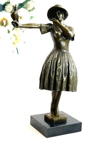 After Chiparus, Lady With Bird Bronze Sculpture