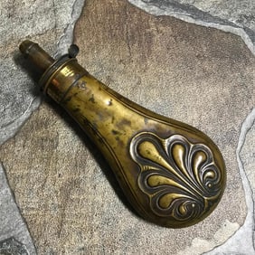 Large Ornate19thc Copper Powder Flask