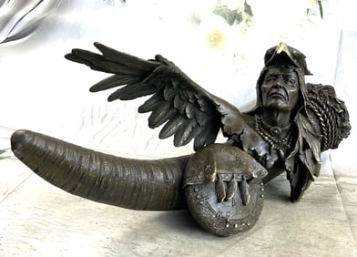 American Indians Eagle Warrior Bronze Sculpture