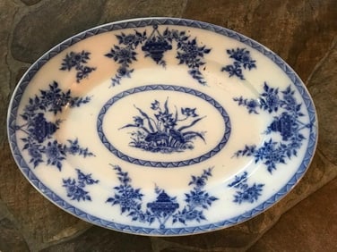19thc Large Furnival Flow Blue Platter