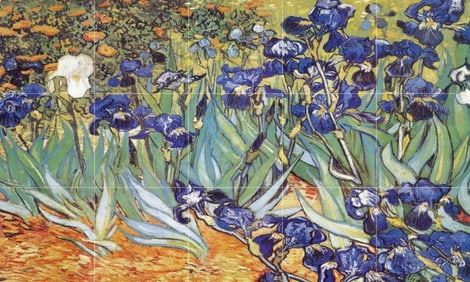 After Van Gogh Irises Ceramic Art Tile Mural
