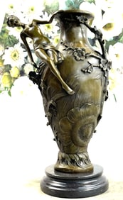 Art Nouveau Style Floral Nymph Bronze Vase
