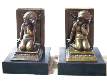 Angels, Cherubs Signed Bronze Bookends