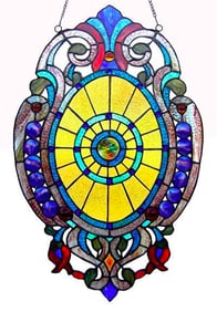 Victorian Style Stained Art Glass Hanging Panel