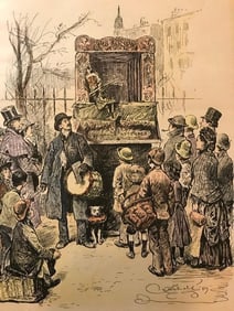 19thc Punch And Judy Handcolored Engraving