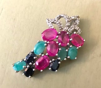 Multi Gemstone Sterling Silver Pendant