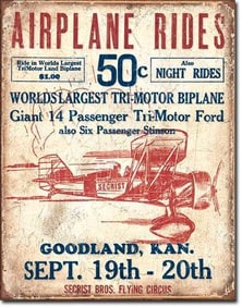Airplane Rides Garage Pub Bar Metal Sign