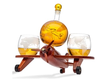 Godinger Airplane Globe Whiskey Dispenser, Glasses Set