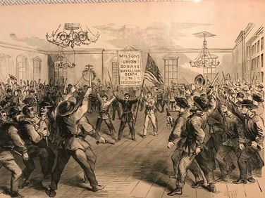 19thc Civil War Engraving, Zouaves Soldiers, Tammany Hall