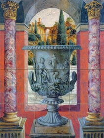 Italian Fresco Scene Ceramic Art Tile Mural