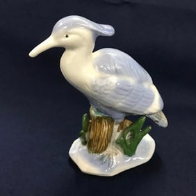 Vintage Blue Porcelain Shorebird, Heron Figurine