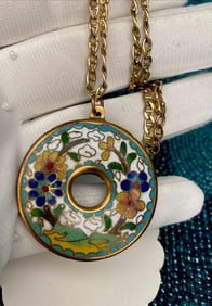 Vintage Chinese Export Floral Cloisonne Pendant