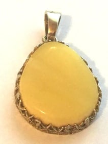 Art Deco Egg Yolk Butterscotch Amber Sterling Silver Pendant