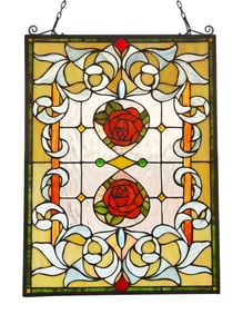 Double Rose Stained Art Glass Hanging Window