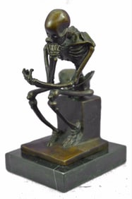 Skeleton Thinker Bronze Sculpture, Bookend