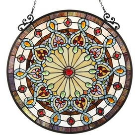 Victorian Style Stained Art Glass Hanging Window Panel