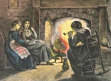 1864 Hand-colored Engraving, Ladies Dipping Snuff