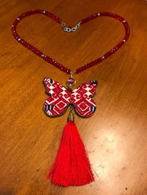 Needlepoint Artisan Butterfly Necklace