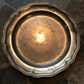 Antique Continental Scalloped Pewter Tray