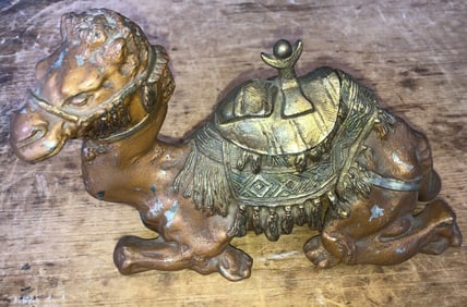 Large Antique Cold Painted Metal Camel Inkwell