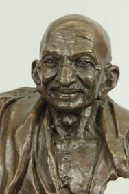Signed Original Bronze Bust Sculpture, Mahatma Gandhi
