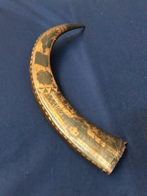 Large Antique Asian Motif Carved Ox Horn