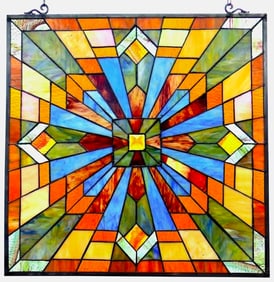 Mission Style Stained Art Glass Handing Window Panel