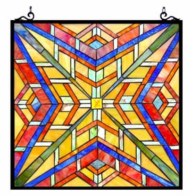 Mission Style Stained Art Glass Hanging Window Panel