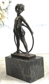 Little Girl Playing With Hoop Bronze Sculpture