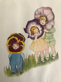 Early 1900's Children's Book Lithograph, Pansies