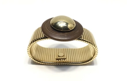 Vintage CACHAREL Gold Tone Wood Stretch Bracelet