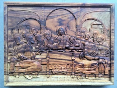 Last Supper Carved Wooden Plaque
