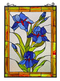 Iris Stained Art Glass Hanging Window Panel