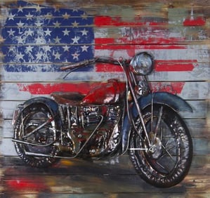 Harley Davidson Motorcycle Mixed Media Painting