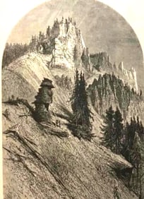 19thc Cliffs On the Yellowstone Wood Engraving