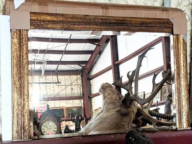 Gilt Wood-Grain Rustic-Style Beveled Mirror